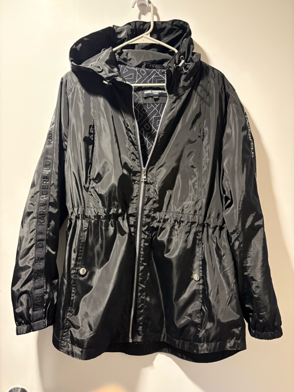 Karl Lagerfeld Nylon Black Hooded Anorak Jacket Size XL